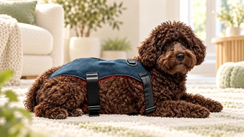 Dog wearing a red light therapy wrap on its back