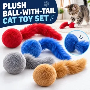 Plush Ball-with-Tail Cat Toy Set